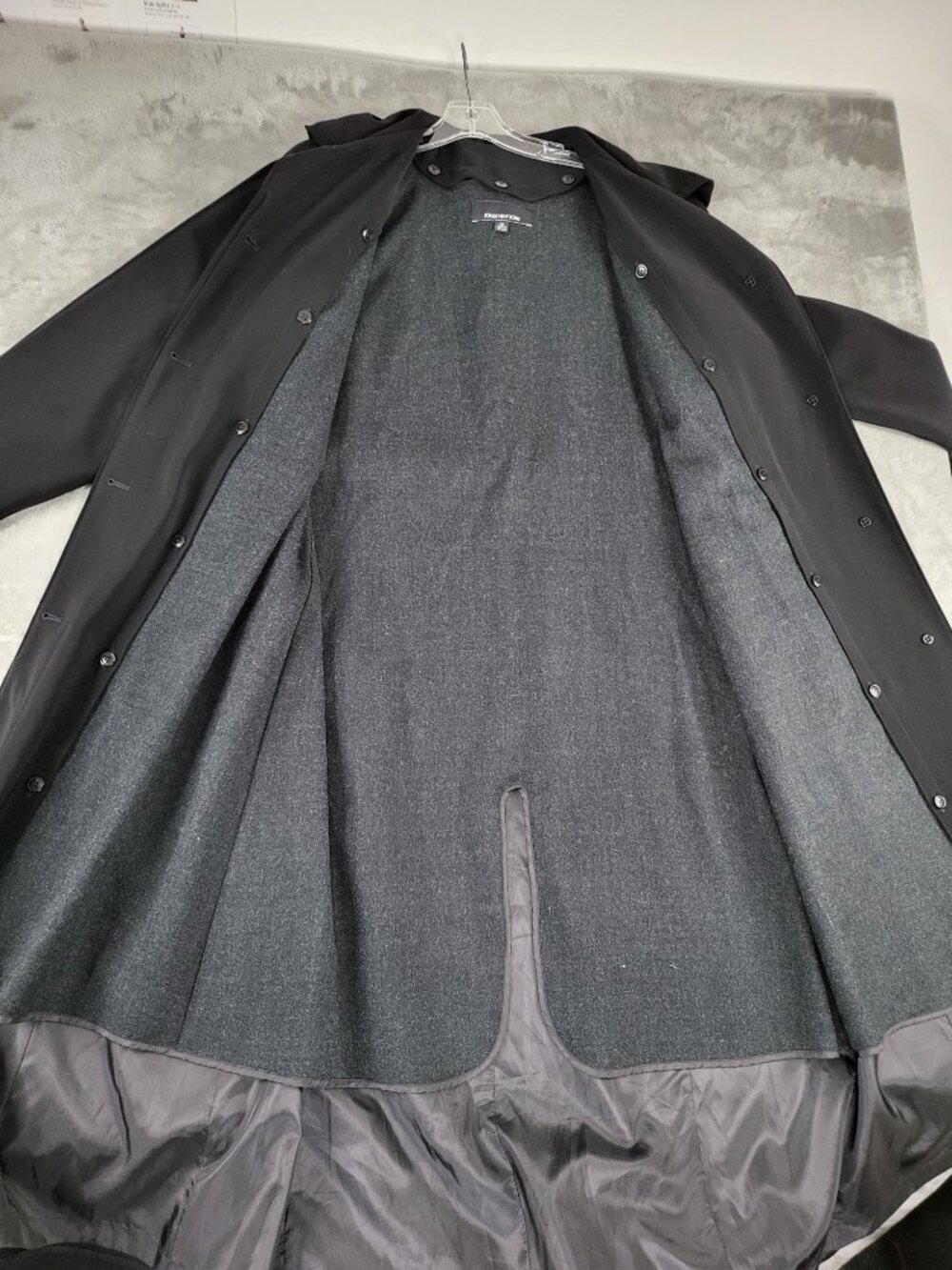 JONES NEW YORK Black Hooded Full Length Trench Coat Belted With Liner Size 12 - Picture 6 of 8